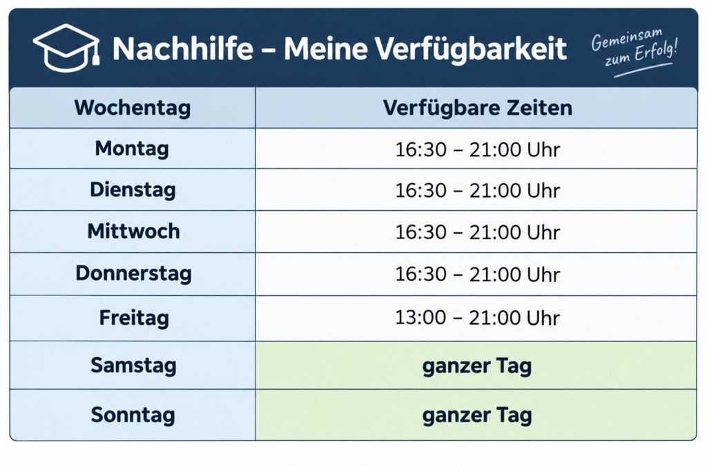 Nachhilfe Verfügbarkeit